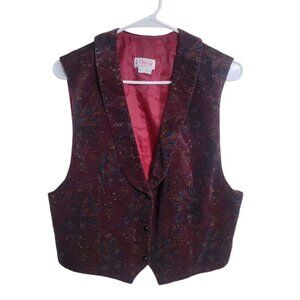 Orvis Vest Womens L Red Cotton Garden Print Floral Tuxedo Whimsigoth USA Y2K
